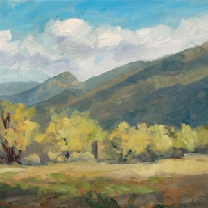 Taos Mountain Springtime (plein air painting, New Mexico landscape, oil painting, small wall art)