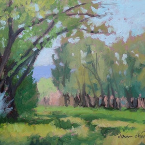 Los Luceros - May Shade Trees (plein air painting, New Mexico landscape, small works, oil painting)
