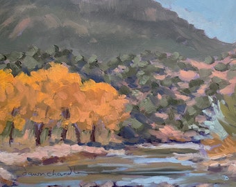 Autumn Color on the Rio Chama, III (plein air painting, New Mexico landscape, small works, Rio Chama, oil painting)