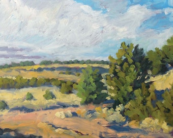 At the Morning Turn in the Road - Galisteo Basin original  plein air New Mexico landscape painting by Dawn Chandler