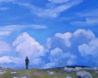 Walking to the Clouds - Santa Fe Baldy (New Mexico painting, outdoor adventure, hiking gift)