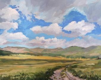 Valles Caldera Summer Vista (New Mexico, Los Alamos, cloud painting, extra large wall art)