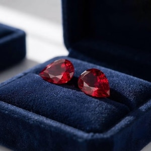 7x9 mm Lab Created Ruby Matching Pair, Pear Teardrop Brilliant Cut, VVS1 Clarity Red Ruby Loose Stones for Jewelry Making