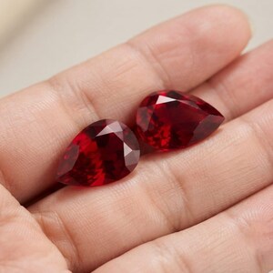 8x6 mm Lab Created Ruby Matching Pair, Pear Teardrop Brilliant Cut, VVS1 Clarity Red Ruby Loose Stones for Jewelry Making