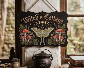 Witch Cottage Wooden Sign, Magical Witchy Decor, Cottagecore Wall Hanging, Pagan Wiccan Home Accent
