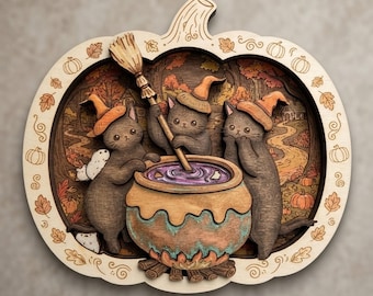 Witchy Cat Mixing Brew Wooden Wall Art, Halloween Spooky Cat Decor, Autumn Fall Wall Hanging, Potion Kitchen Cottagecore Home Accent