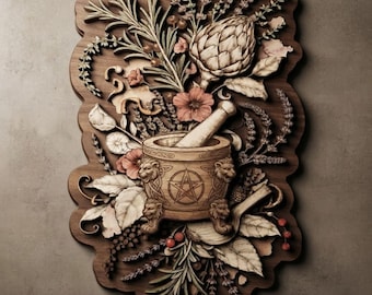 Witch Apothecary Herbal Wooden Wall Art, Kitchen Witch Decor, Botanical Potion Wall Hanging, Cottagecore Witchery Home Accent