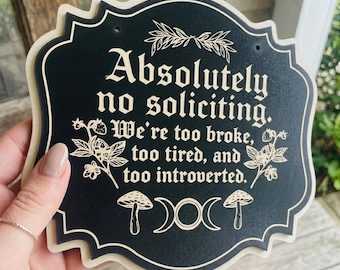 No Soliciting Witchery Wooden Door Sign, Funny Pagan Wiccan Decor, Witchy Welcome Sign, Sarcastic Entryway Wall Hanging