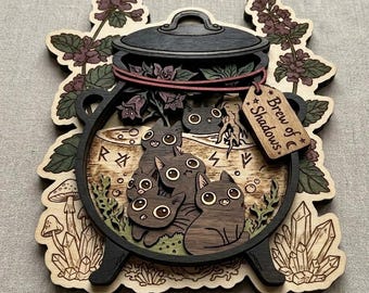 Décoration murale en bois Chat Noir Potion de Sorcière, Potion Magique, Décoration Sorcière, Décoration Murale Wicca Halloween, Style Gothique Cottagecore