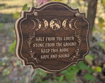 Wiccan House Spell Wooden Sign, Moon Phase Wall Art, Witchcraft Pagan Decor, Celestial Wiccan Home Accent