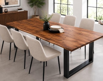 Natural Wood Dining Table   Live Edge Modern Design Kitchen and Living Room Table   Luxury Dining Table with Metal Legs