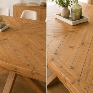 Solid Pine Dining Table Herringbone Pattern Natural Wood Table Modern Rustic Kitchen and Living Room Table image 6
