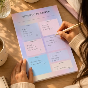 Pastell Wochenplaner Notizblock | Undatierter Schreibtisch Organizer, Minimalistisches Produktionswerkzeug