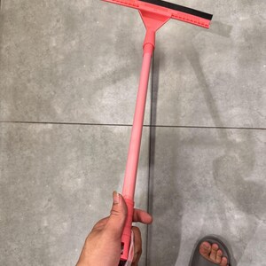 Pink Long-Handled Window & Glass Squeegee, Streak-Free Rubber Blade Cleaner Tool