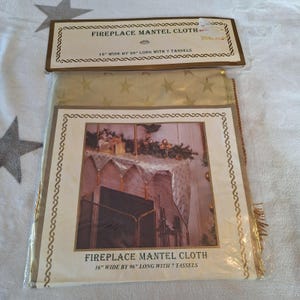 Vintage Made In India Fireplace Mantel Cloth Gold With Stars & Tassels 16 x 96"