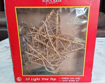 Kurt Adler 10-Light Indoor Rattan Gold Star Christmas Tree Topper Natural