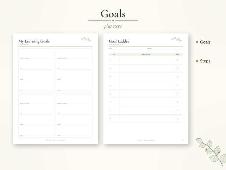 Kids Learning Goals Chart Printable & Digital, Goal Setting for ...
