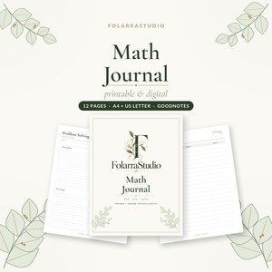 Cuaderno de matemáticas imprimible y digital, cuaderno de matemáticas para estudiantes con páginas para la resolución de problemas y vocabulario.