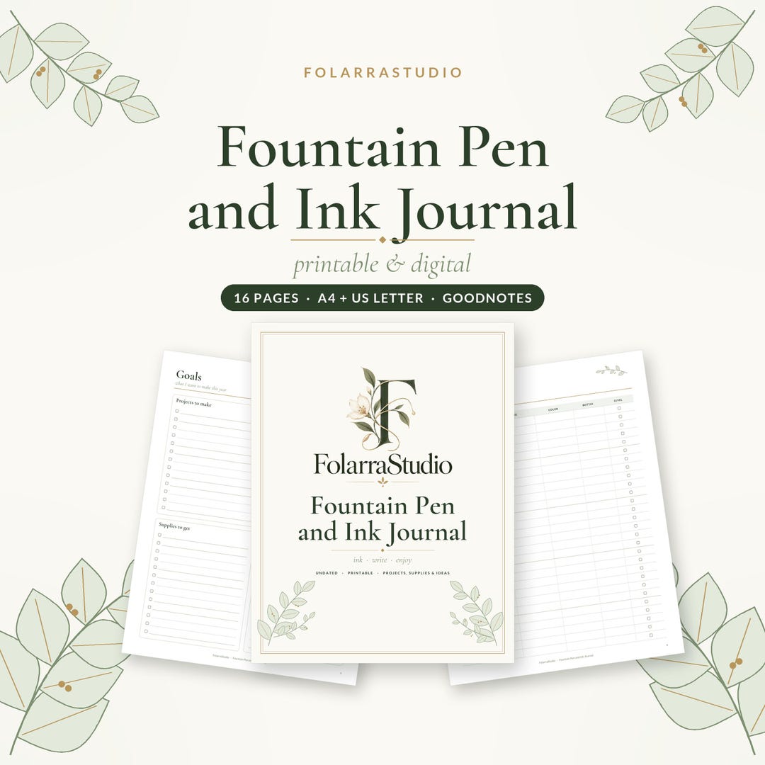 Ink Journal Front Fountain Pen and Ink Journal Printable & Digital, Ink Swatch Book With ...