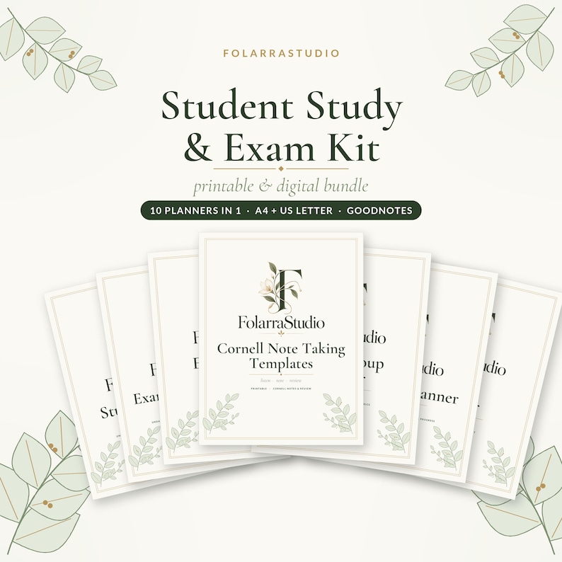 Student Study and Exam Kit, 10 Printable & Digital Planners, Notes ...
