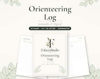 Puede incluir: Un conjunto de planificador Orienteering Log imprimible y digital de FolarraStudio. La portada presenta una letra F floral, mientras que las páginas interiores incluyen un Course Log y notas. Incluye 10 páginas en A4 y US Letter.