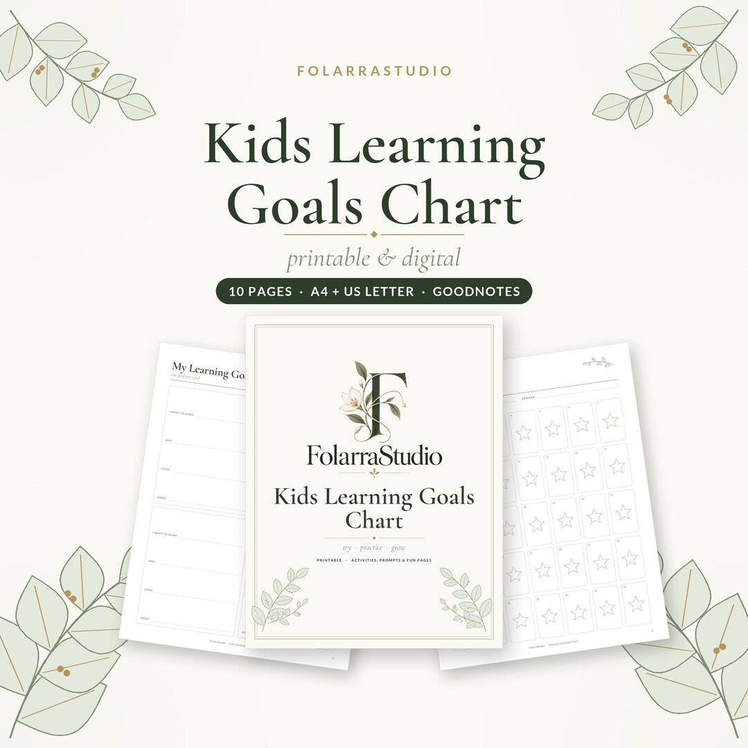 Kids Learning Goals Chart Printable & Digital, Goal Setting for ...