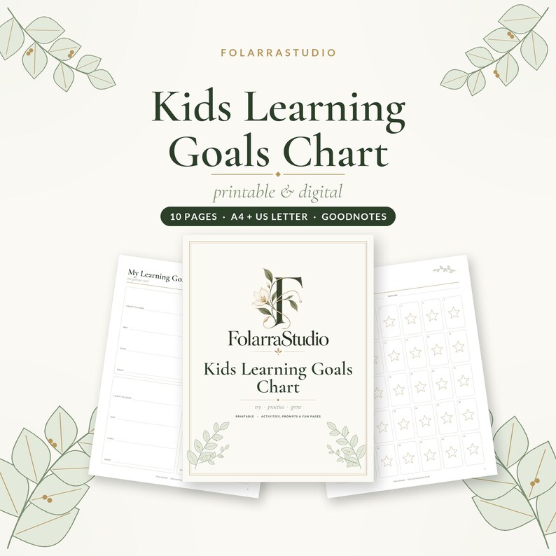 Kids Learning Goals Chart Printable & Digital, Goal Setting for ...
