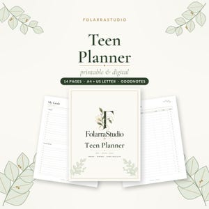 Teen Planner Printable & Digital, High School Planner with Assignment Tracker, Habits and Goals