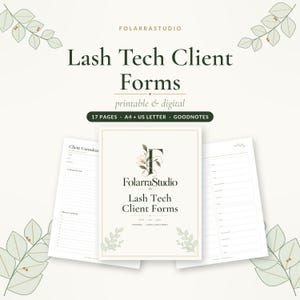 Lash Tech Client Forms Printable & Digital, Lash Extension Intake with Lash Maps