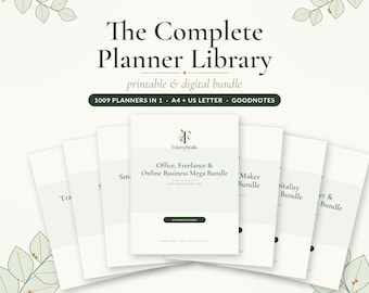 Puede incluir: Un paquete de planificadores digitales e imprimibles titulado The Complete Planner Library de FolarraStudio. El conjunto incluye 1009 planificadores en tamaños A4 y US Letter, compatibles con Goodnotes, con un Office, Freelance & Online Business Mega Bundle.