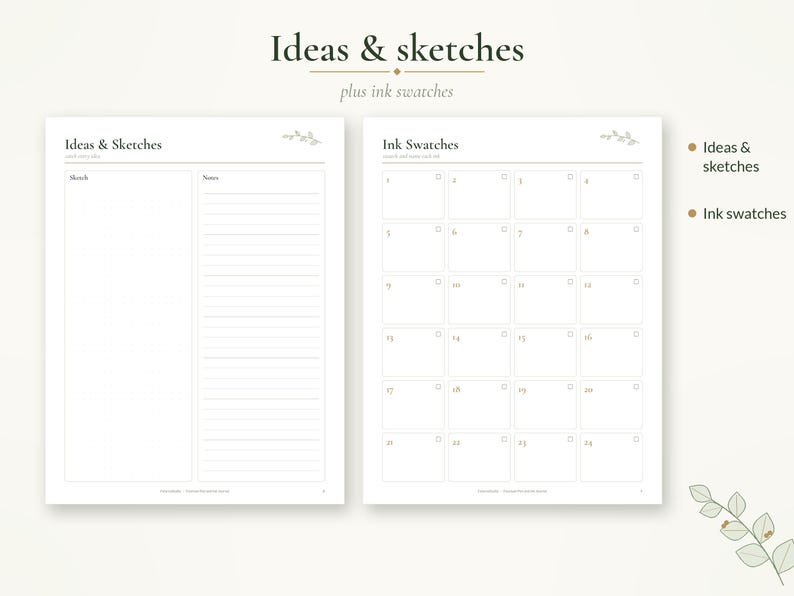 Ink Journal Front Fountain Pen and Ink Journal Printable & Digital, Ink Swatch Book With ...