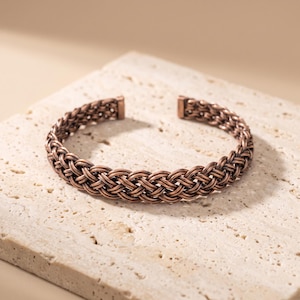 Womens Copper Bracelet, Two Row Braided Thin Cuff, Adjustable Pure Copper Bangle
