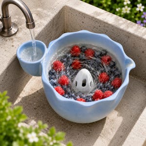 Ceramic Berry Washing Bowl, Water Powered Swirl Colander, Handmade Fruit Rinser with Drain Holes, Vegetable Washer Kitchen Gift