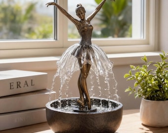 Elegante fuente de mesa con forma de bailarina / Escultura de agua creativa con tutú / Fuente de agua zen para interiores / Decoración relajante para el escritorio / Regalo artístico único
