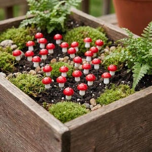 50PCS Miniature Red Mushroom Ornaments, Fairy Garden Accessories, Terrarium Miniatures