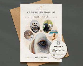 Personalized sympathy card for pets with photo and message, a personal keepsake for a pet dog or cat, individual folding card