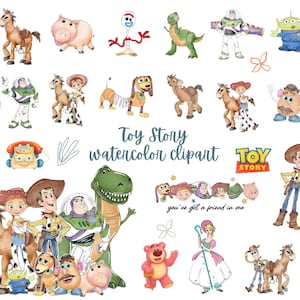 Toy Story akvarell PNG-paket, Woody, Jessie, Buzz Lightyear och vänner Clipart PNG, Toy Story PNG, födelsedagstårtdekoration, digital nedladdning