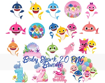 Baby haai png-bundel, baby haai clipart, baby haai verjaardagsuitnodiging, onder de zee clipart, 20 schattige haai png-bestanden, instant download