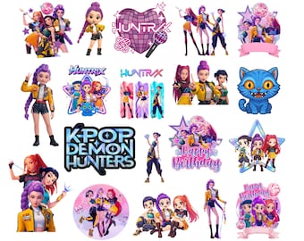 Kpop Demon Hunters PNG Bundle, Kpop Birthday PNG, Kpop PNG, Trendy K-Pop Anime Clipart, Cute Sublimation, Digital Download Set.