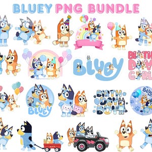 Bluey PNG Bundle, Bluey Family Clipart, Bluey Birthday Shirt Design, Blue Dog PNG, Bluey png, Instant Download, Sublimation Designs.