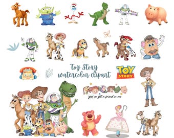Toy Story Watercolor PNG Bundle, Woody, Jessie, Buzz Lightyear & Friends Clipart PNG, Toy Story PNG, Birthday Cake Topper, Digital Download