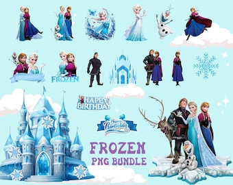 Gefrorene PNG-Bundle, Anna Elsa Olaf PNG, Gefrorene Prinzessin, Gefrorene PNG-Bilder, Geburtstagsfeierdekorationen, Sublimationsdesign, digitaler Download