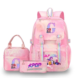 17in Kpop Demon Hunter Backpack Set Letter G Cartoon Print 3 Piece School Supplies Lunch Tote Pencil Pouch