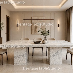 Luxury Calacatta Marble Dining Table Custom White Stone Rectangle Dining Table | Calacatta Marble Dining Table White Calacatta Dining Table