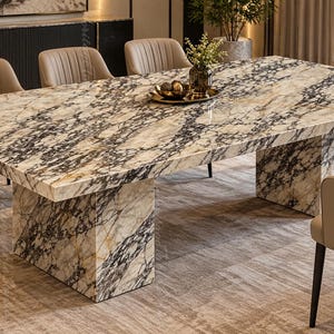 Luxury Calacatta Stone Rectangle Dining Table, Handmade Marble Statement Furniture