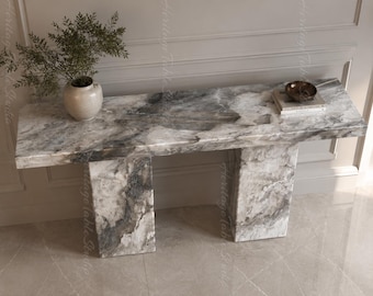 Handmade Gray Marble Console Table: Natural Stone Architectural Furniture