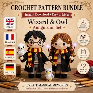 Wizard Crochet Pattern PDF, Amigurumi Pattern, Wizard Doll and Owl Crochet Pattern, Fantasy Crochet Tutorial, Digital Download