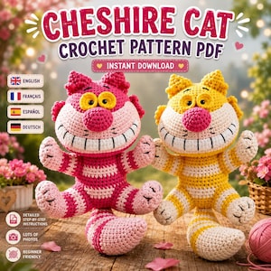 Cheshire Cat Crochet Pattern PDF | Alice in Wonderland Amigurumi Cat | Digital Download | Easy Crochet Pattern