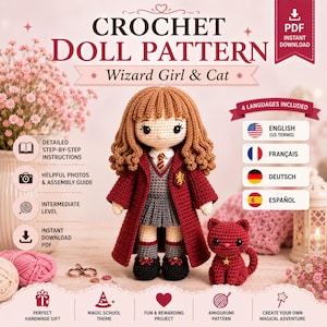 Patrón de ganchillo de maga en PDF | Patrón de muñeca maga amigurumi | Escuela de magia a crochet | Regalo de fantasía | Descarga instantánea | Inglés • Alemán