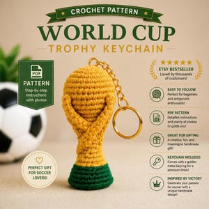 World Cup Trophy Crochet Pattern PDF, Soccer Keychain Amigurumi, Football Fan Gift, Instant Download DIY